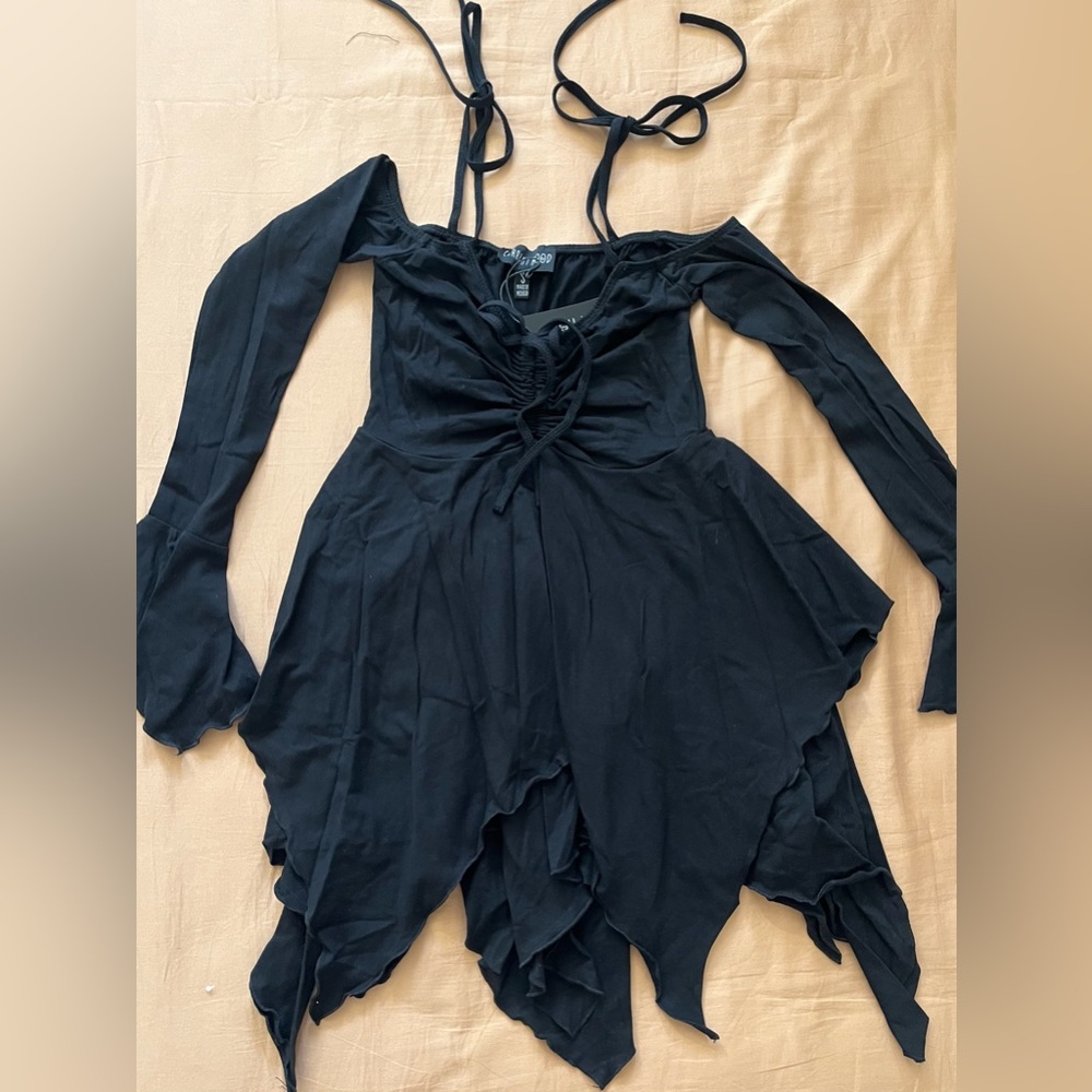 Dollskill Black Off-Shoulder Lace-Up Tunic Dress